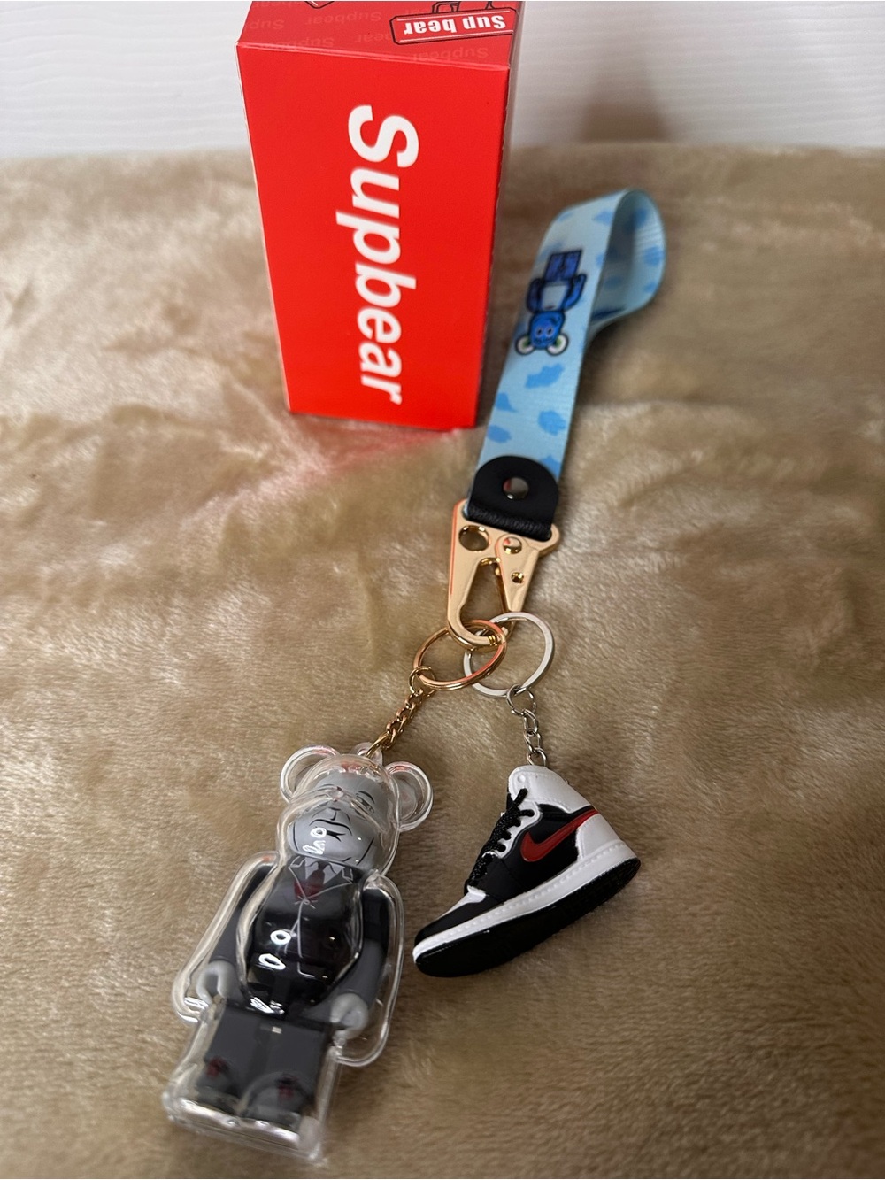Supbear Blue Strap Bearbrick & Sneaker Keychain Set New In Box